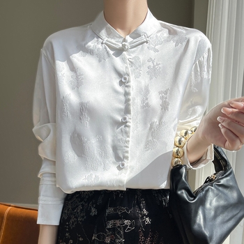 Cămașă cu mâneci lungi, guler înalt, imprimeu, material poliester-spandex, stil de bază, croială urbană confortabilă, lungime 50–65 cm