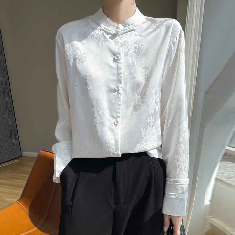 Cămașă cu mâneci lungi, guler înalt, imprimeu, material poliester-spandex, stil de bază, croială urbană confortabilă, lungime 50–65 cm