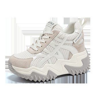 Afkad γυναικείες δίκτυωτά αθλητικά παπούτσια με 10 cm ανύψωση ύψους, κορδόνια, πλατφόρμα, εσωτερική σόλα από δέρμα γουρουνιού