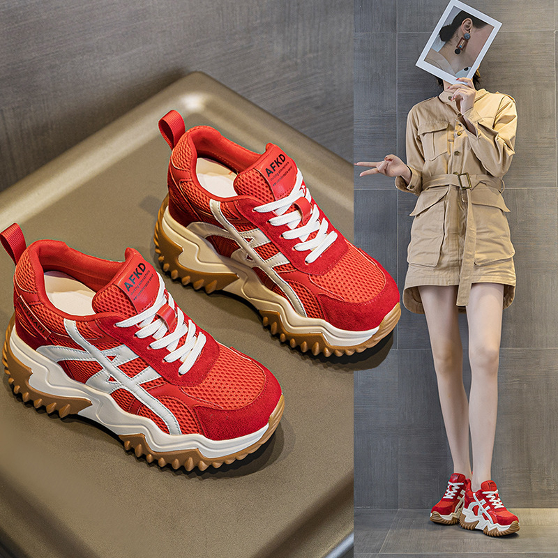 Afkad γυναικείες δίκτυωτά αθλητικά παπούτσια με 10 cm ανύψωση ύψους, κορδόνια, πλατφόρμα, εσωτερική σόλα από δέρμα γουρουνιού