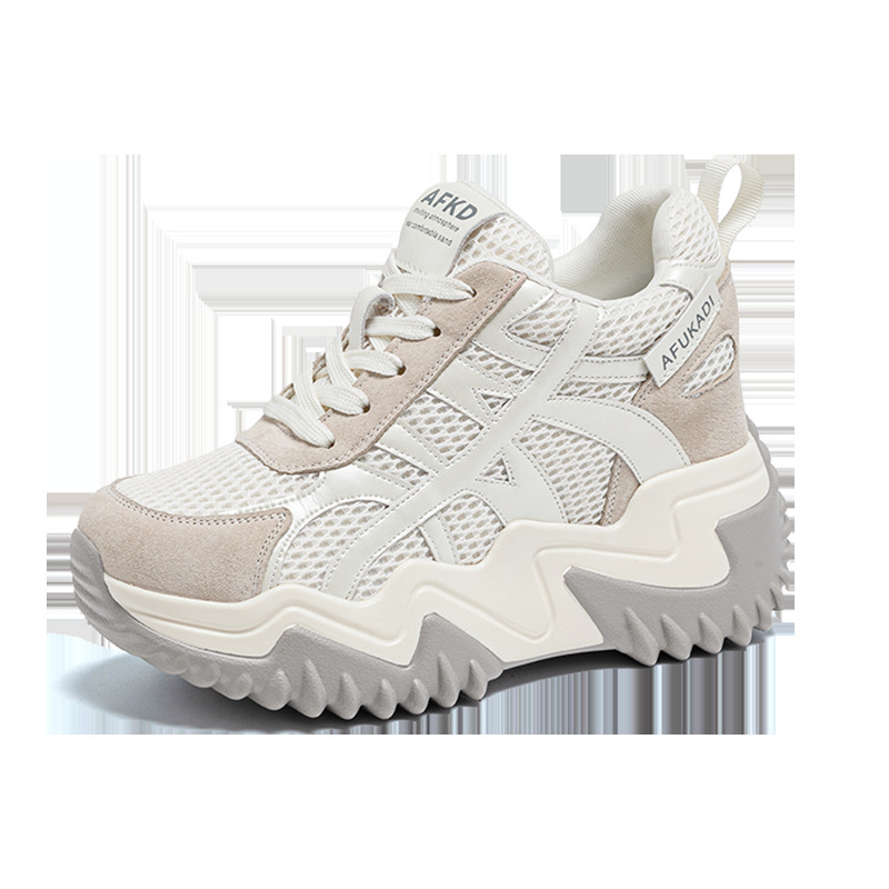 Afkad γυναικείες δίκτυωτά αθλητικά παπούτσια με 10 cm ανύψωση ύψους, κορδόνια, πλατφόρμα, εσωτερική σόλα από δέρμα γουρουνιού
