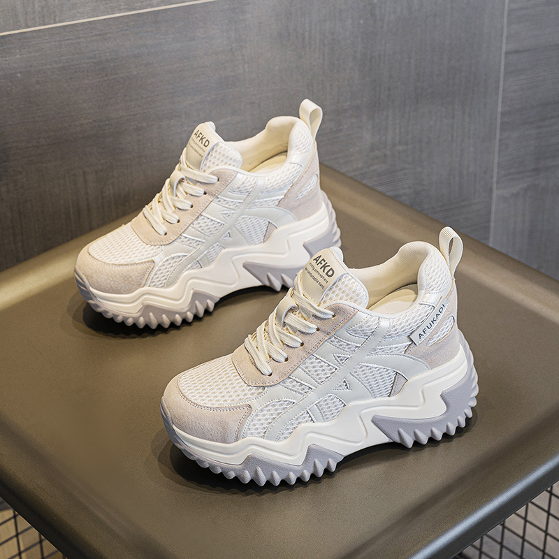 Afkad γυναικείες δίκτυωτά αθλητικά παπούτσια με 10 cm ανύψωση ύψους, κορδόνια, πλατφόρμα, εσωτερική σόλα από δέρμα γουρουνιού