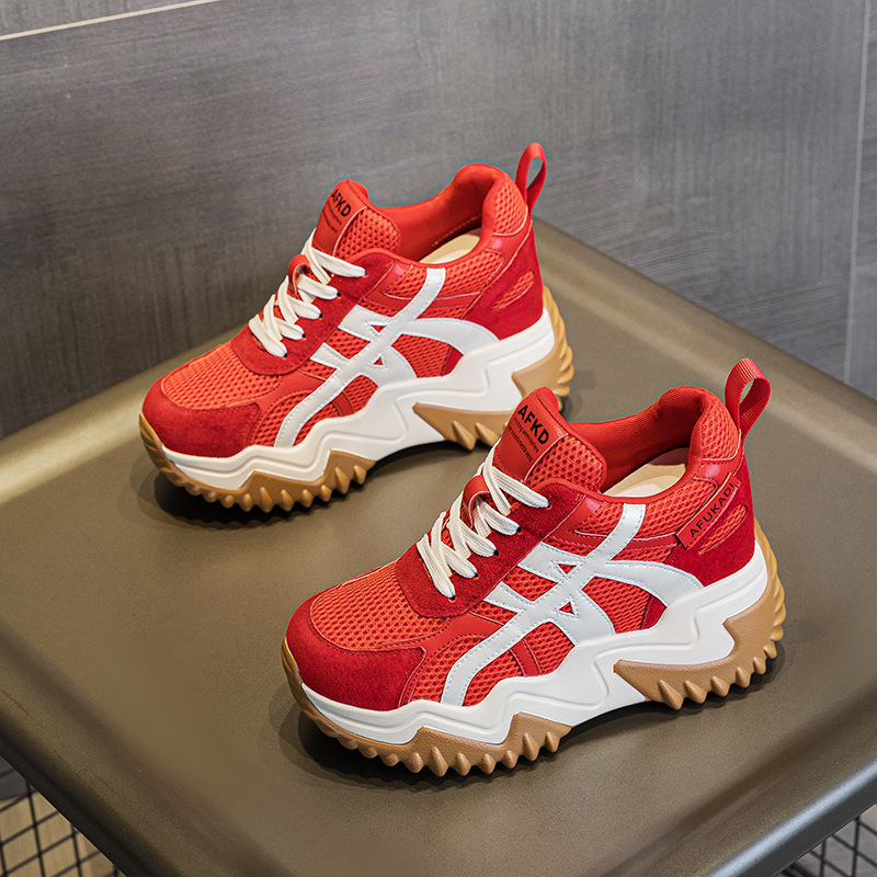 Afkad γυναικείες δίκτυωτά αθλητικά παπούτσια με 10 cm ανύψωση ύψους, κορδόνια, πλατφόρμα, εσωτερική σόλα από δέρμα γουρουνιού