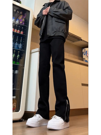 Blugi pentru bărbați - ușor evazați, talie medie, fermoar pe lateral, denim micro-elastic, amestec poliester