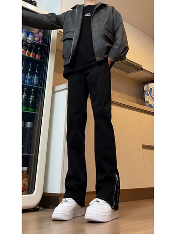 Blugi pentru bărbați - ușor evazați, talie medie, fermoar pe lateral, denim micro-elastic, amestec poliester