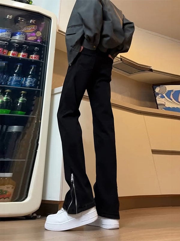 Blugi pentru bărbați - ușor evazați, talie medie, fermoar pe lateral, denim micro-elastic, amestec poliester