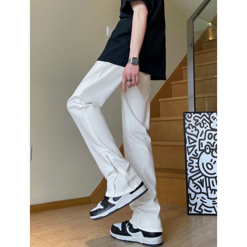 Blugi pentru bărbați - ușor evazați, talie medie, fermoar pe lateral, denim micro-elastic, amestec poliester