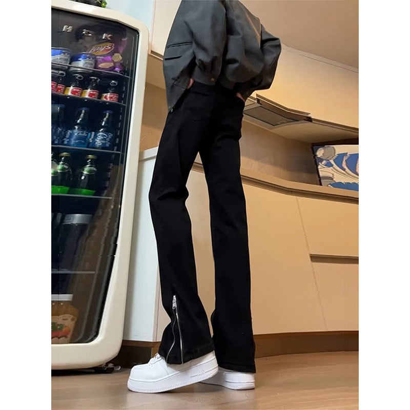 Blugi pentru bărbați - ușor evazați, talie medie, fermoar pe lateral, denim micro-elastic, amestec poliester