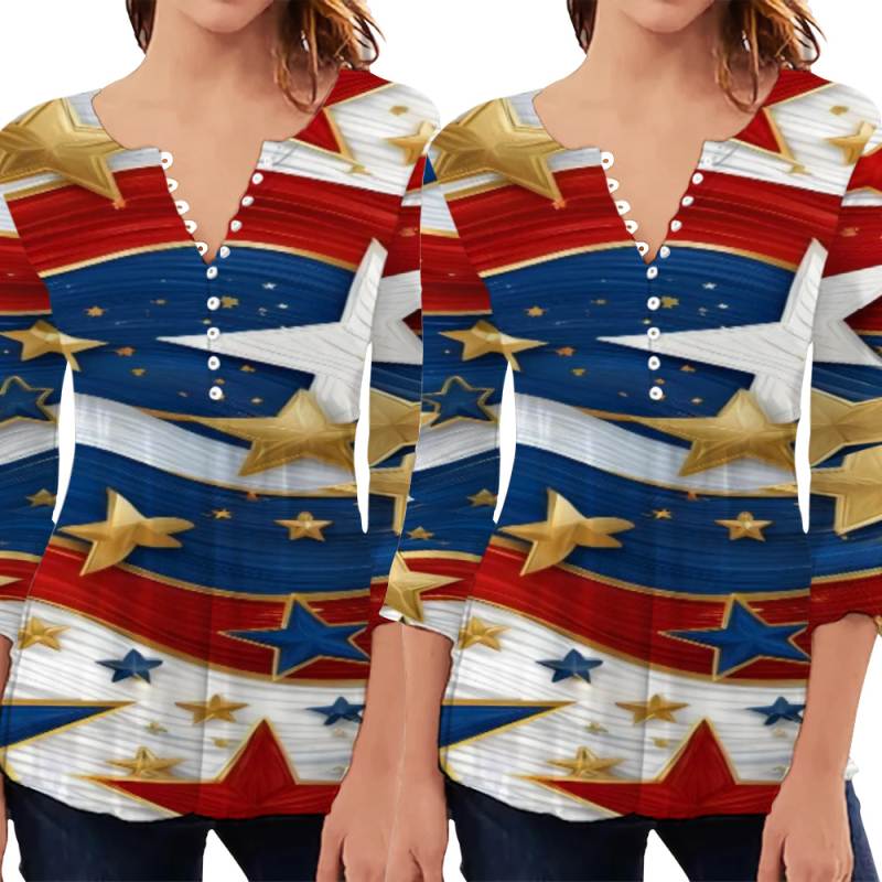 Cămașă pentru femei cu mânecă lungă, imprimeu, plachetă frontală cu 10 nasturi, guler rotund, croi slim