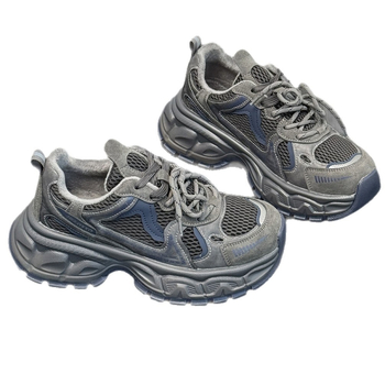 Ženske tenisice dad shoes s debelim potplatom, boja-blok dizajn, gornji dio od kože i tekstila, vezivanje šnurkama, gumeni potplat