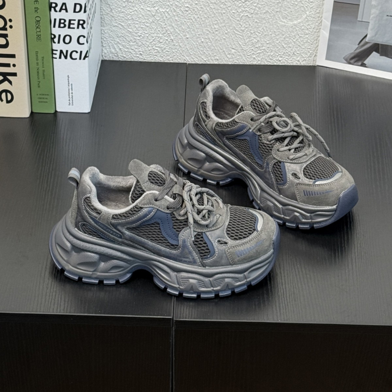 Ženske tenisice dad shoes s debelim potplatom, boja-blok dizajn, gornji dio od kože i tekstila, vezivanje šnurkama, gumeni potplat