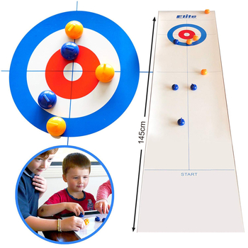 Desktop Mini Curling Igra Za Obiteljske Zabave — Interaktivna unutarnja stolna igra; Materijal: netkani tekstil + plastika; Razvija koordinaciju ruka-oko; Dobna skupina: 4–60 godina