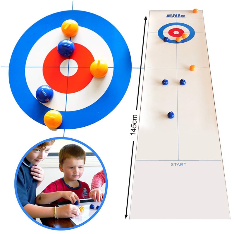Desktop Mini Curling Igra Za Obiteljske Zabave — Interaktivna unutarnja stolna igra; Materijal: netkani tekstil + plastika; Razvija koordinaciju ruka-oko; Dobna skupina: 4–60 godina
