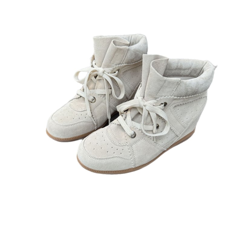 Γυναικεία πεζοπορικά αθλητικά παπούτσια με σουέν επάνω μέρος, κορδόνια, μεσαίου ύψους, επένδυση από συνθετικό δέρμα, σόλα από τένοντα βοηδινού