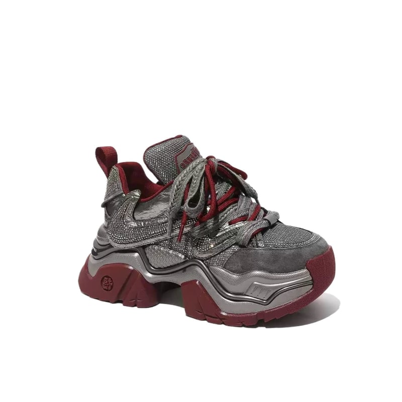 Női vastag talpú edzőcipő, textiles felsőrész, gumitalp, fűzőkkel, latex talpbetét, csúszásgátló, tartós