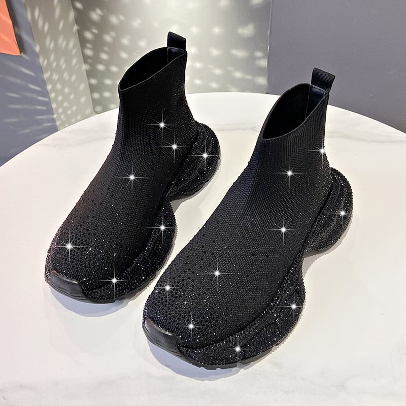 Pantofi sport pentru femei cu talpă înaltă, partea superioară din material textil, căptușeală din plasă respirabilă, talpă din cauciuc, închidere cu șireturi