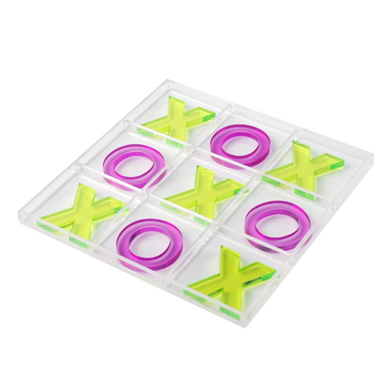 Akril XO šah ploča s prozirnim pločom i XO figuricama – Tic-Tac-Toe i spojni puzzle; za uzrast 7–14 godina; razvija inteligenciju i koordinaciju ruku i oka; pakiranje: opp vrećica, vakuumski oblikovana kutija