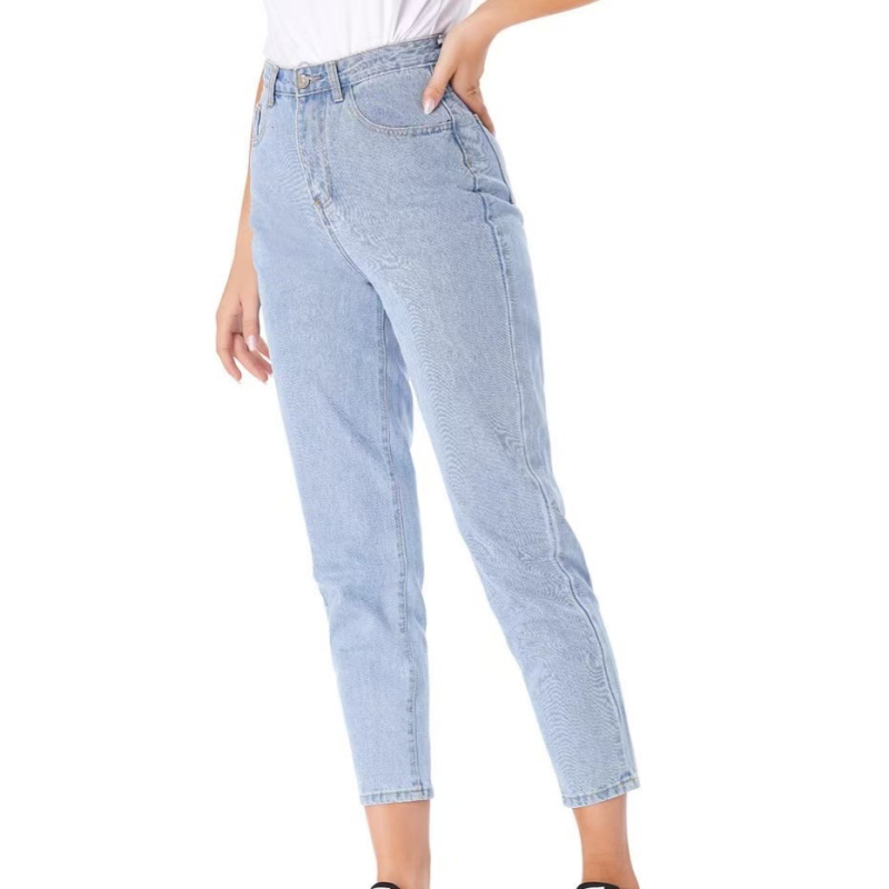 Ženske traperice, visoki pojas, ravni kroj, denim, 80–90% poliester, ljeto 2026