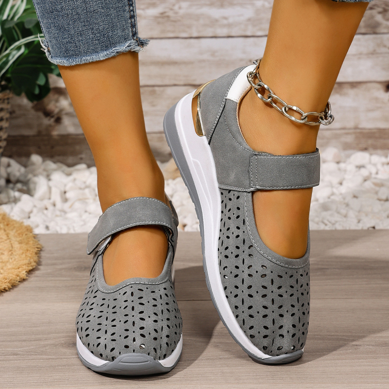 Ženske cipele s Velcro zatvaračem, klinasti potplat, prozračni gornji PU materijal, PU đon, okrugli vrh, niski gornji dio, visina potpetice 3–5 cm