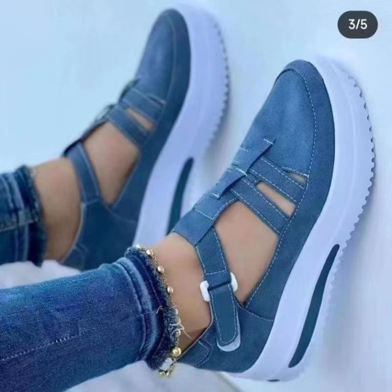 Sportske casual tenisice s Velcro zatvaranjem, klinasti pet 3–5 cm, gornji dio od tkanine, okrugla špička