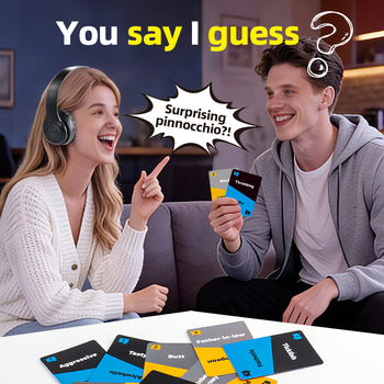 Joc de cărți pentru petrecere în familie – You Say I Guess, joc de masă interactiv pentru interacțiunea părinte-copil; Material: plastic, hârtie; Ambalaj: cutie colorată; Categoria: Cărți; Interacțiune între doi jucători; Educațional, dezvoltare intelectua