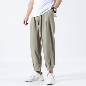 Pantaloni casual sport pentru bărbați, croială lejeră, lungime 3/4, stil japonez, din poliester respirabil