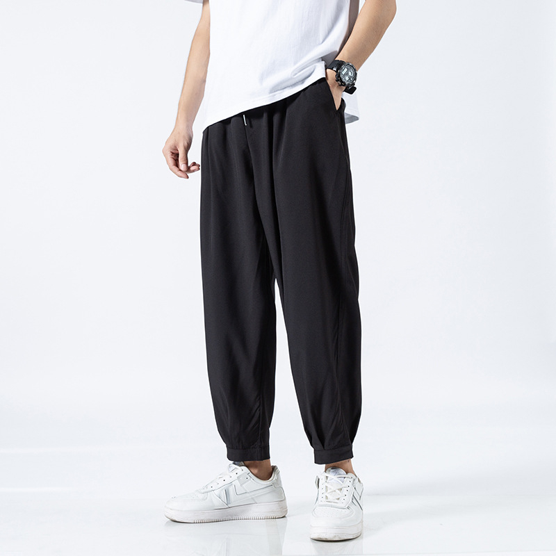 Pantaloni casual sport pentru bărbați, croială lejeră, lungime 3/4, stil japonez, din poliester respirabil