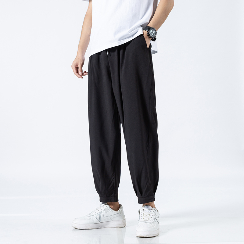 Pantaloni casual sport pentru bărbați, croială lejeră, lungime 3/4, stil japonez, din poliester respirabil