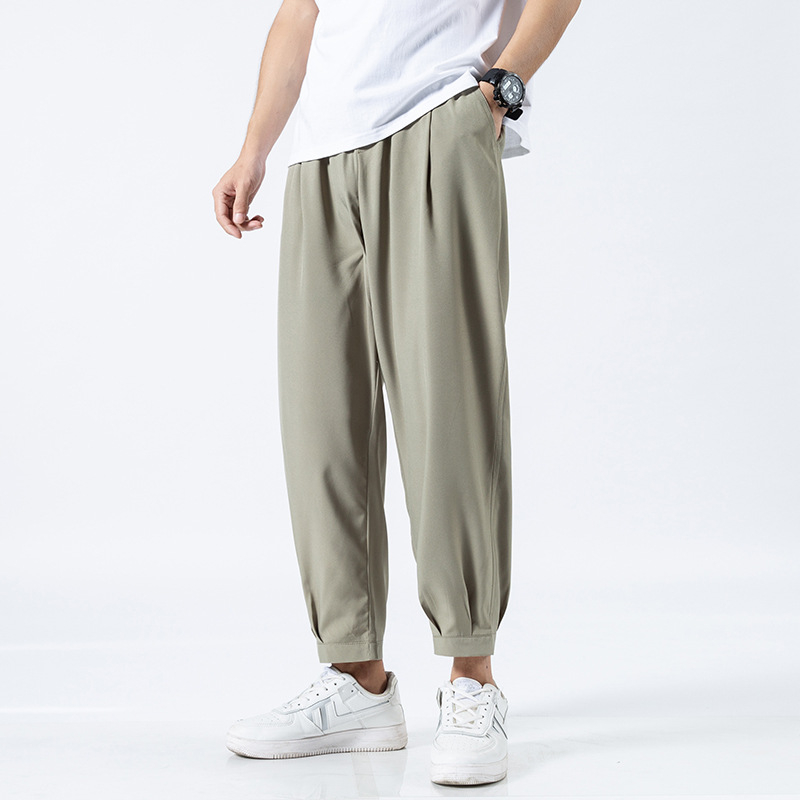 Pantaloni casual sport pentru bărbați, croială lejeră, lungime 3/4, stil japonez, din poliester respirabil