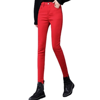 Jeansi de iarnă damă cu căptușeală fleece, denim din bumbac, croială skinny, talie medie, micro-elasticitate