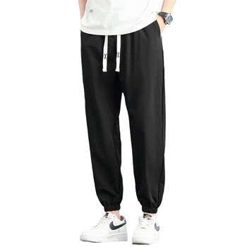 Pantaloni casual pentru bărbați, croi drepți, lungime cropped, talie medie, amestec cânepă-poliester (85% poliester), unicolor