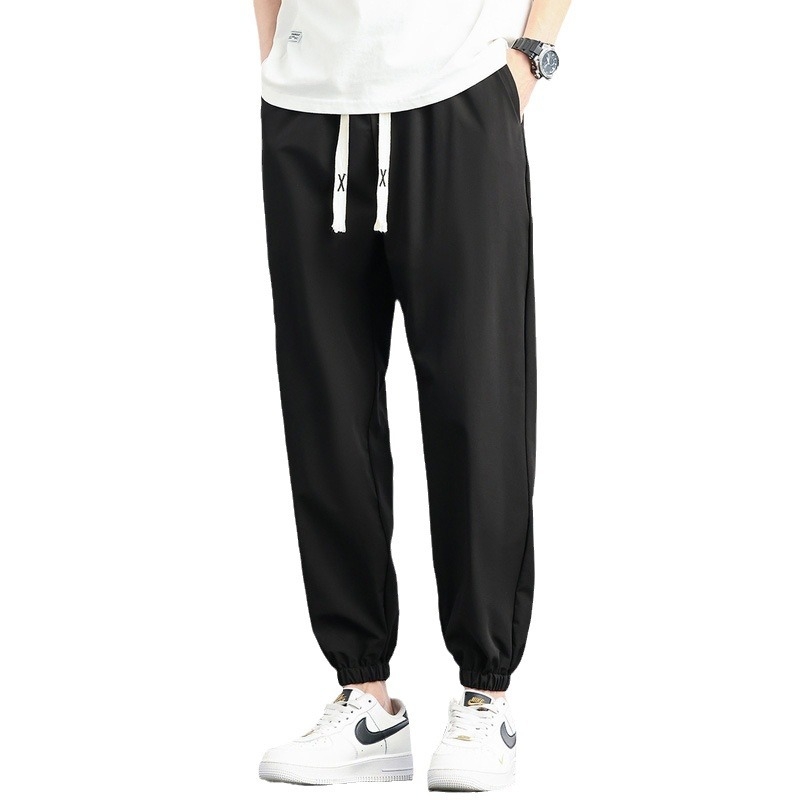 Pantaloni casual pentru bărbați, croi drepți, lungime cropped, talie medie, amestec cânepă-poliester (85% poliester), unicolor