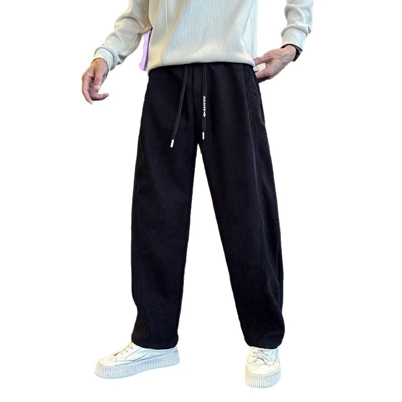 Pantaloni casual cu croi drept, talie înaltă, fibră de poliester, căptușeală velur, iarnă