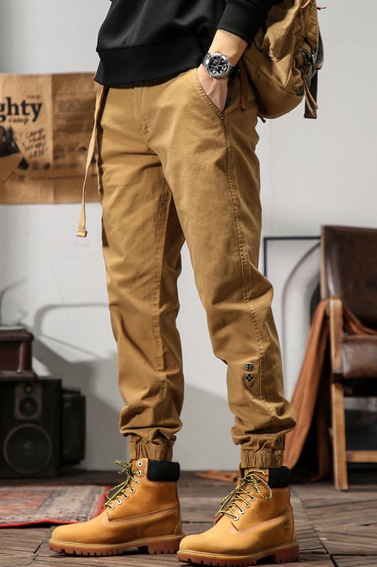Pantaloni de lucru din bumbac pentru bărbați, croială lejeră, talie medie, cu curea