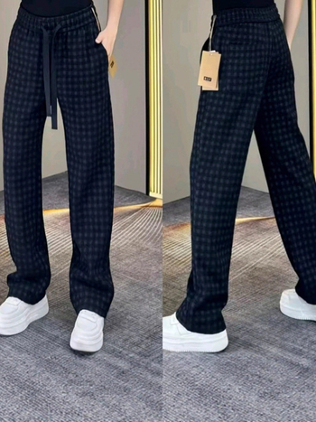 Pantaloni casual drepți pentru bărbați, cu imprimeu în carouri, design de lux discret, țesătură poliester, talie medie, imprimare digitală