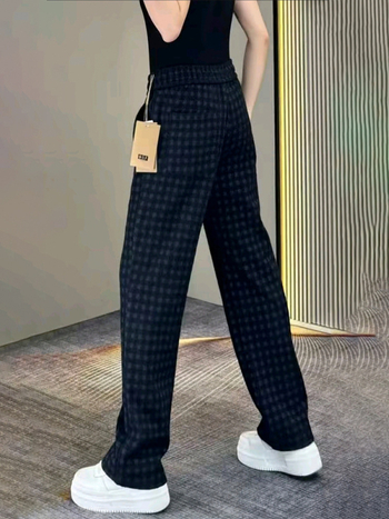 Pantaloni casual drepți pentru bărbați, cu imprimeu în carouri, design de lux discret, țesătură poliester, talie medie, imprimare digitală