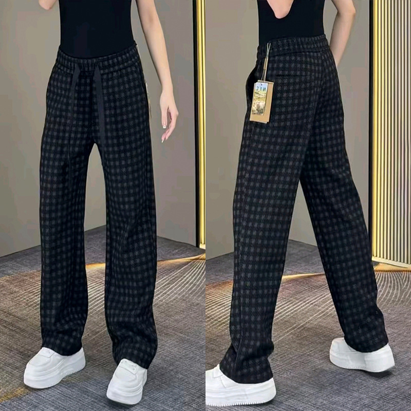 Pantaloni casual drepți pentru bărbați, cu imprimeu în carouri, design de lux discret, țesătură poliester, talie medie, imprimare digitală