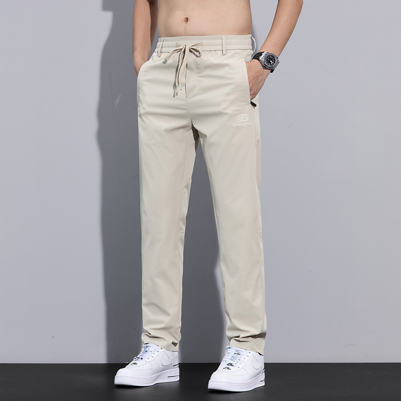 Pantaloni casual bărbați, drepti, subțiri, micro-elastici, poliester, uscare rapidă, vară