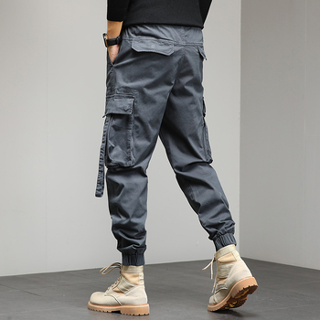 Pantaloni casual pentru bărbați cu multiple buzunare, croială Slim, talie medie, bumbac 90%