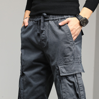 Pantaloni casual pentru bărbați cu multiple buzunare, croială Slim, talie medie, bumbac 90%