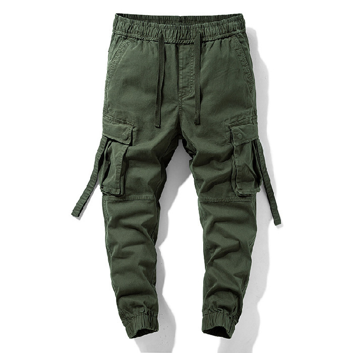 Pantaloni casual pentru bărbați cu multiple buzunare, croială Slim, talie medie, bumbac 90%