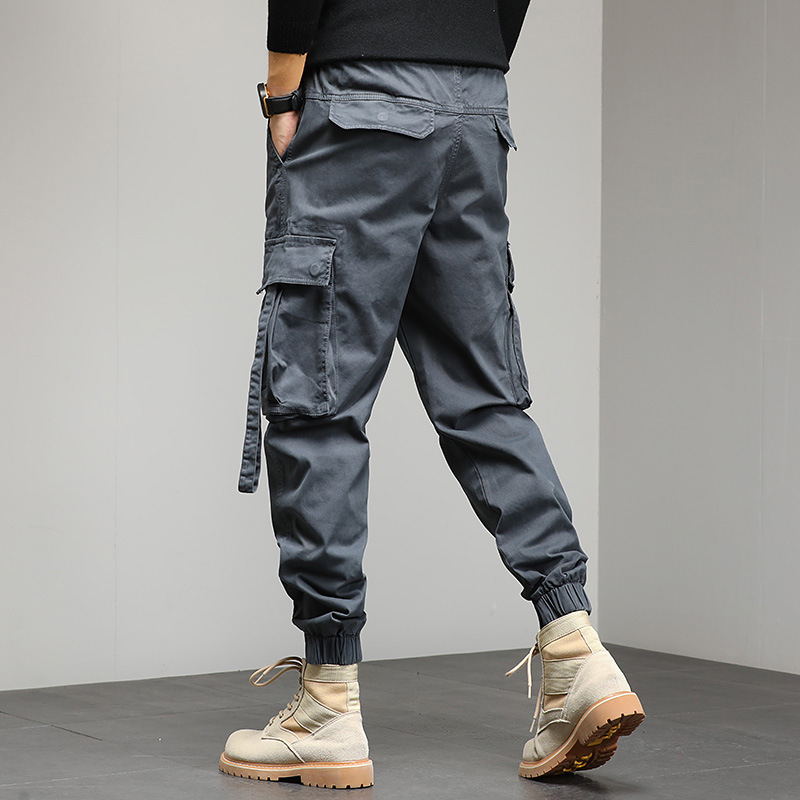 Pantaloni casual pentru bărbați cu multiple buzunare, croială Slim, talie medie, bumbac 90%