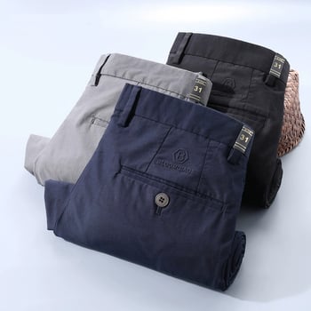 Pantaloni casual bărbați cu croială dreaptă din bumbac, micro-elastici, talie medie, primăvara 2025