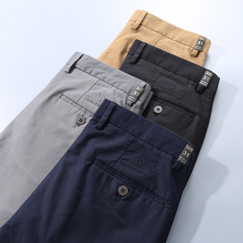 Pantaloni casual bărbați cu croială dreaptă din bumbac, micro-elastici, talie medie, primăvara 2025