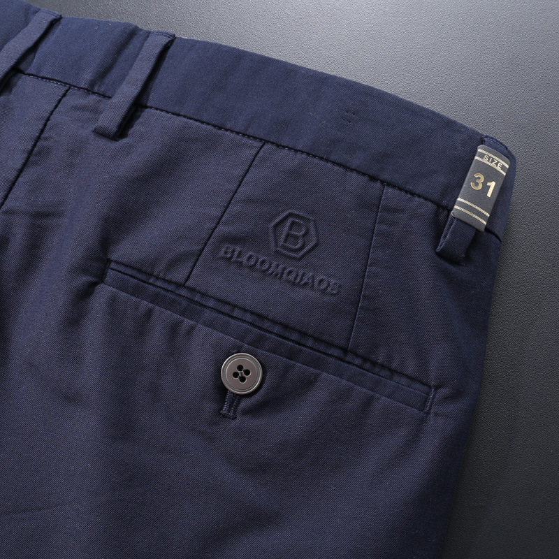 Pantaloni casual bărbați cu croială dreaptă din bumbac, micro-elastici, talie medie, primăvara 2025