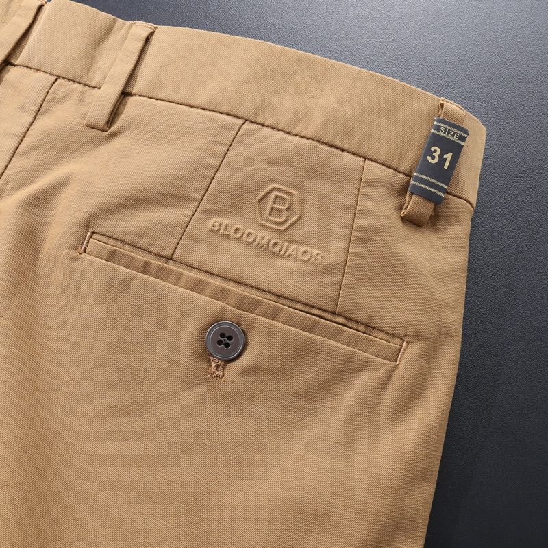 Pantaloni casual bărbați cu croială dreaptă din bumbac, micro-elastici, talie medie, primăvara 2025