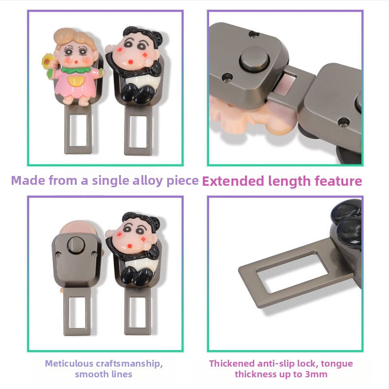 Clip de siguranță auto cu design drăguț de desen animat, extensie interioară, suport reglabil pentru centură, reducere a zgomotului