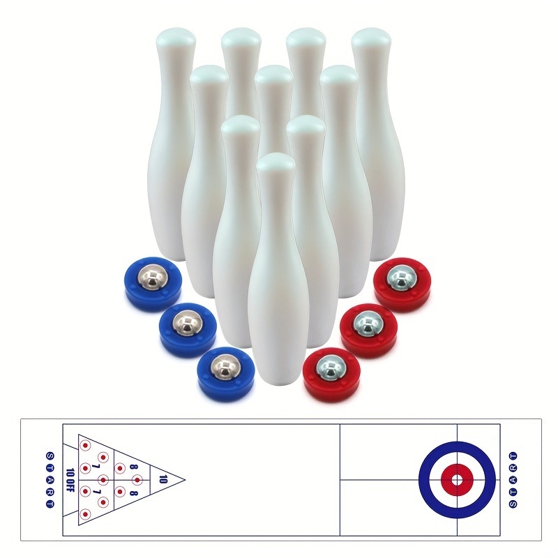 Mini stolni bowling – tri u jedan interaktivna igra za unutarnje igranje uz roditelje i djecu; Materijal: plastika; Pakiranje: šarena kutija; Dobna skupina: 4–6, 7–14, 15–35 godina; Razvija logičko razmišljanje i koordinaciju.