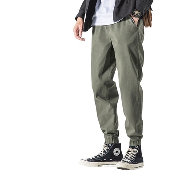 Pantaloni bărbați pentru primăvară-toamnă, croială lejeră, talie medie, închidere cu șnur, 100% poliester, culoare solidă, pantaloni casual de lucru