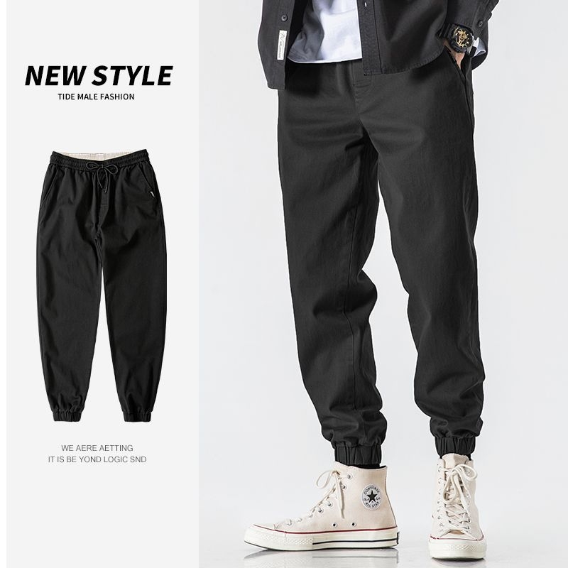 Pantaloni bărbați pentru primăvară-toamnă, croială lejeră, talie medie, închidere cu șnur, 100% poliester, culoare solidă, pantaloni casual de lucru